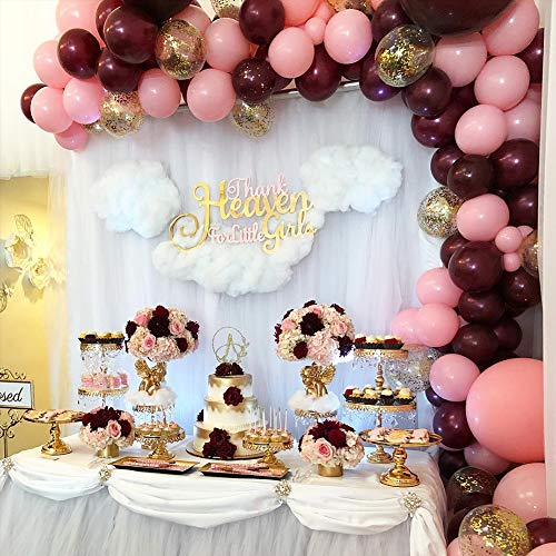 PartyWoo Globos Oro Rosa Borgoña, 70 Piezas Globos Borgoña, Globos Rosa, Globos Confeti Oro para Despedida de Soltera de Borgoña, Decoraciones de Fiesta Borgoña y Oro, Decoraciones de Boda de Borgoña
