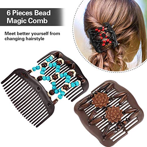 Pasador de Pelo Madera,Magic Hair Comb,Pinza de Pelo Vintage,Pasador de Pelo Vintage,Horquilla para el Pelo con Diseño,Hair Clip,Cuentas de Belleza (6pcs)