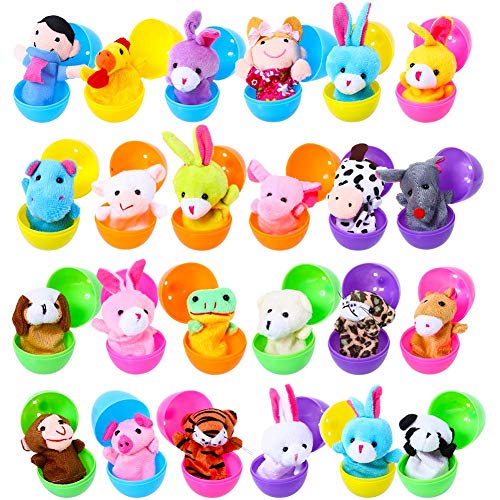 Pascua Cumpleaños Partido Sorpresa Juguete, 24 Piezas de Marionetas de Mano Set Marionetas de Animales Juguetes Muñecas Lindas para niños, Espectáculos, Juegos, Escuelas (Huevos Pascua)