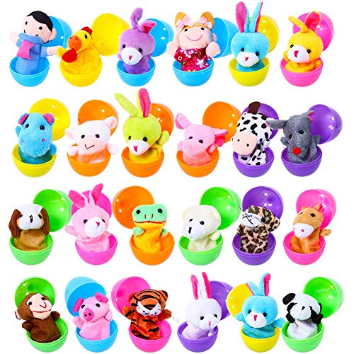 Pascua Cumpleaños Partido Sorpresa Juguete, 24 Piezas de Marionetas de Mano Set Marionetas de Animales Juguetes Muñecas Lindas para niños, Espectáculos, Juegos, Escuelas (Huevos Pascua)