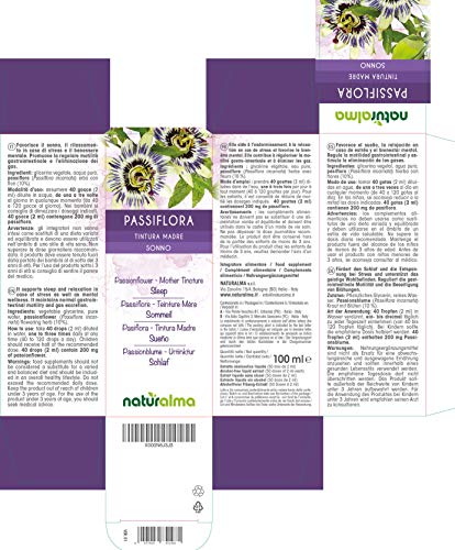 PASIFLORA (Passiflora incarnata) hierba con flores Tintura Madre sin alcohol NATURALMA | Extracto líquido gotas 100 ml | Complemento alimenticio | Vegano