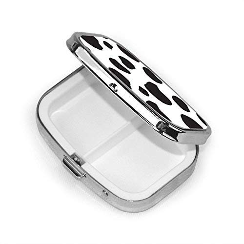 Pastillero con estampado de vaca, estuche para píldoras diario con botón fácil para pastillas, fácil de abrir, compartimento impermeable diario bolsillo pastillero para hombres y mujeres