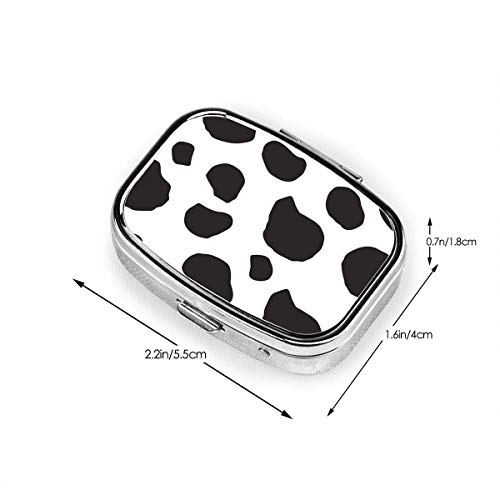 Pastillero con estampado de vaca, estuche para píldoras diario con botón fácil para pastillas, fácil de abrir, compartimento impermeable diario bolsillo pastillero para hombres y mujeres