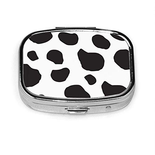 Pastillero con estampado de vaca, estuche para píldoras diario con botón fácil para pastillas, fácil de abrir, compartimento impermeable diario bolsillo pastillero para hombres y mujeres