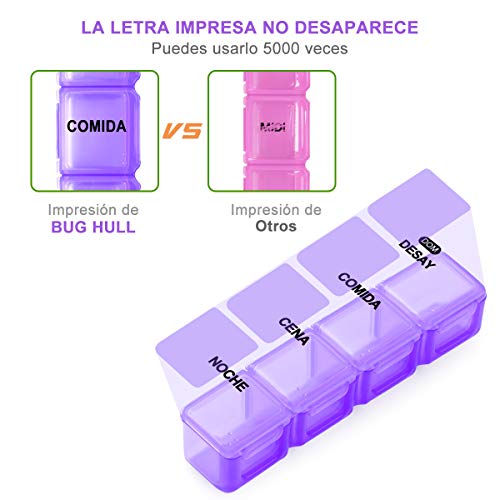 Pastillero Semanal 4 Tomas Español - Organizador Pastillas, con 28 Compartimentos