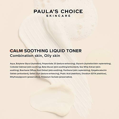 Paula’s Choice Calm Tónico Líquido Facial - Limpia, Hidrata y Calma la Piel - Suave para Piel Sensible - con Antioxidantes - Pieles Mixtas a Grasas - 118 ml