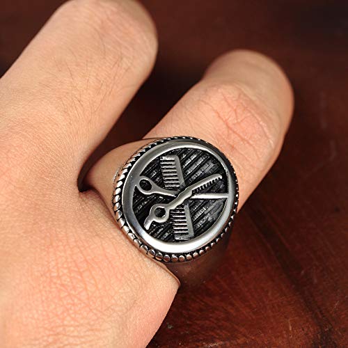 PAURO Anillo Hombres Acero Inoxidable Punk Tijeras Peine Barbero Clásico Partido Plata Talla 17