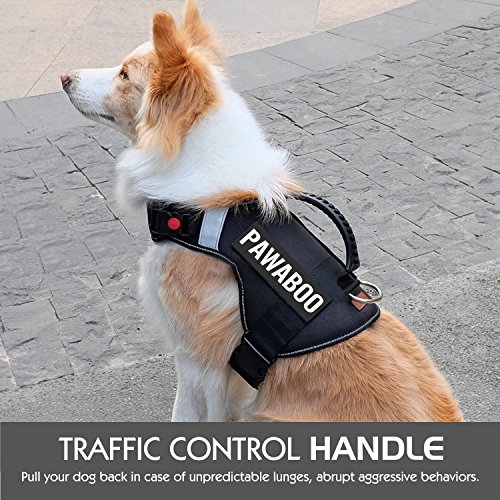 Pawaboo Arnés de Perro Ajustable Durable Resistente Acolchado Reflectante Chaleco con Mango en la Parte Superior con Cierre de Gancho y Lazo, Talla L - Negro