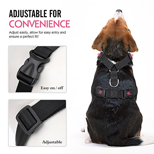 Pawaboo Cinturón de Arnés de Chaleco de Seguridad para Perros, Mascotas Arnés Ajustable para el Conductor para Perros de 11 lb-33 LB, Negro