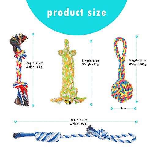 Pecute Juguetes de Cuerda para Perros 4 Piezas de Algodón Cuerda Duradera Dientes Cuidado para Pequeñas y Medianas Perros