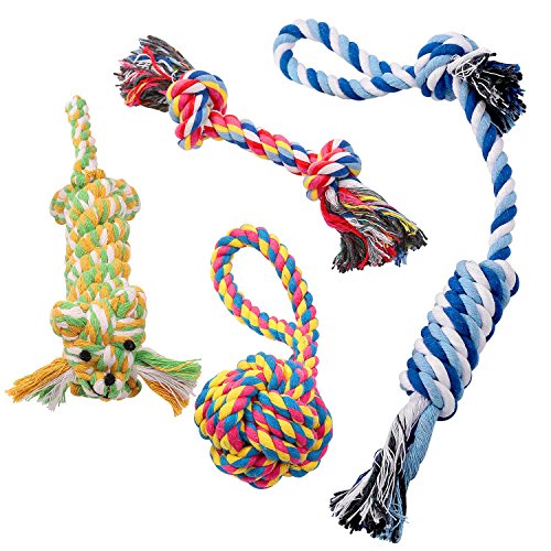 Pecute Juguetes de Cuerda para Perros 4 Piezas de Algodón Cuerda Duradera Dientes Cuidado para Pequeñas y Medianas Perros