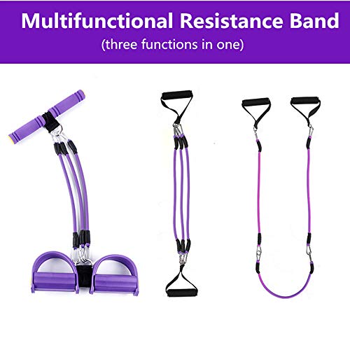Pedal de pie Cuerda elástica multifunción para Ejercicios de Fitness, Abdominales,Cintura,Brazo,Pierna,Adelgazamiento,Entrenamiento,tensión,Equipo de Tubo de látex Unisex Banda Desmontable(Purple)