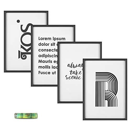 PEDY Juego de 4 Marcos de Fotos Frases (MDF + Cubierta de Cristal A4) Numerosas Posibilidades de diseño para decoración de Espacios y Tiendas, Color Negro