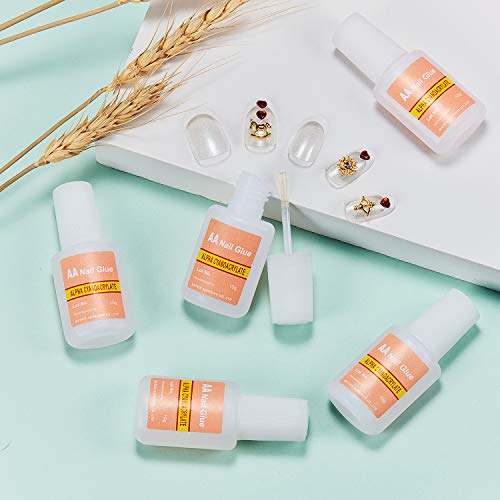 Pegamento de Uñas Falso de Adhesivo Pegamento de Uñas con Pincel Pegamento de Uñas Rápido para Suministros de Maquillaje de Uñas(5 Paquetes)