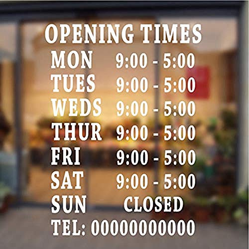 Pegatina Bar personalizado Club Pub Oficina Salón Peluquería Horario de apertura Etiqueta de la pared Etiqueta extraíble Ventana de la tienda Pegatinas 56x76cm Vinilo adhesivo de pvc letra negro