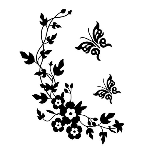 Pegatinas decorativas para pared, con dise?o de mariposas y flores, f¨¢ciles de retirar, color negro