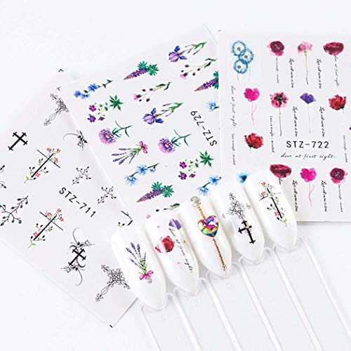 Pegatinas Uñas,Kapmore 48 Hojas Pegatinas Uñas Decorativas Nail Art Stickers Elegante Estampado de Fores Decoracion