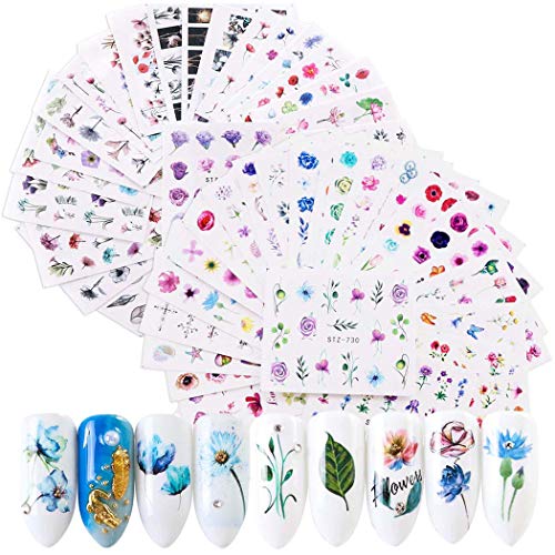 Pegatinas Uñas,Kapmore 48 Hojas Pegatinas Uñas Decorativas Nail Art Stickers Elegante Estampado de Fores Decoracion