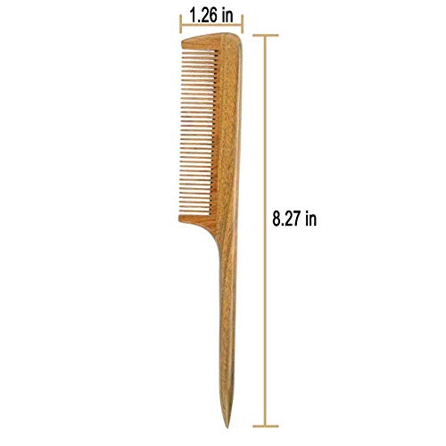 Peine de madera de sándalo verde 100 % natural con dientes anchos y peine de cola de madera fina, peine de cuerno desenredante para mujeres, hombres y niñas, peine para cabello grueso