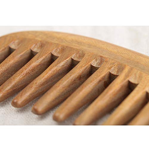 Peine de madera de sándalo verde 100 % natural con dientes anchos y peine de cola de madera fina, peine de cuerno desenredante para mujeres, hombres y niñas, peine para cabello grueso