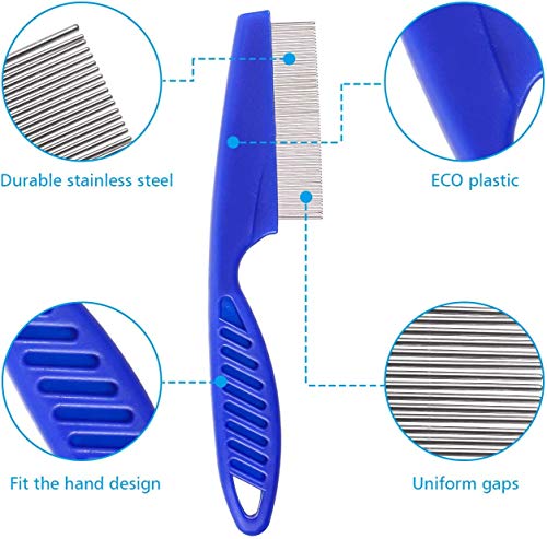 Peine de pulgas para gatos Perros Piojos Peines de dientes finos Peines Set de aseo Eliminar marcas de rasgaduras de pelo flotador Herramienta de eliminación de garrapatas