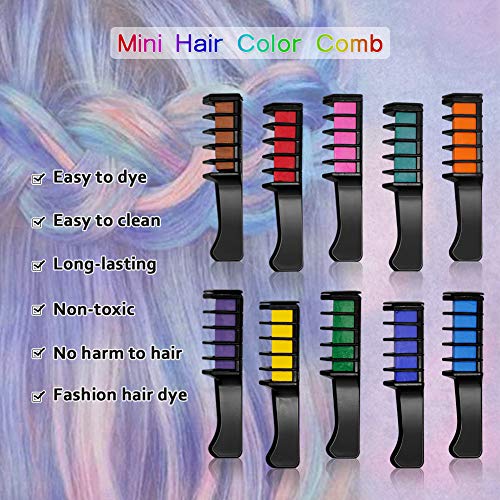 Peine de Tiza Para el Pelo, 10 Colores Lavables Tinte para Cabello, Color de pelo Temporal Hair Chalk Set para Niños Regalos Navidad Fiestas Cosplay DIY
