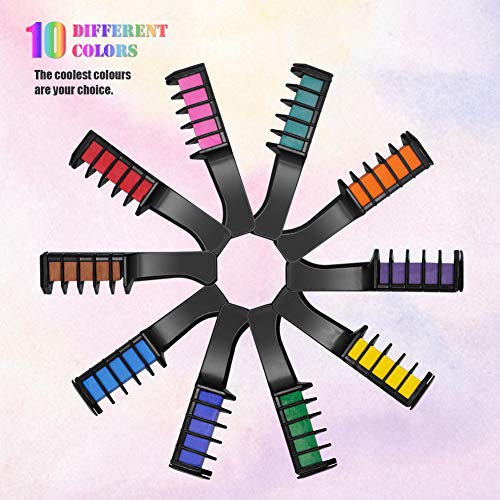 Peine de Tiza Para el Pelo, 10 Colores Lavables Tinte para Cabello, Color de pelo Temporal Hair Chalk Set para Niños Regalos Navidad Fiestas Cosplay DIY