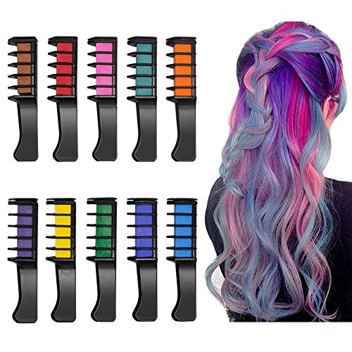Peine de Tiza Para el Pelo, 10 Colores Lavables Tinte para Cabello, Color de pelo Temporal Hair Chalk Set para Niños Regalos Navidad Fiestas Cosplay DIY