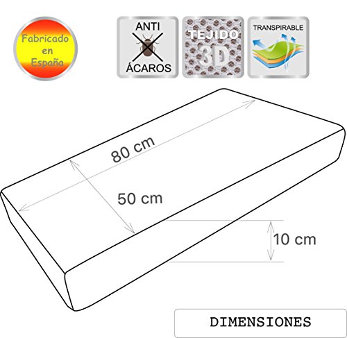 Pekitas - Colchón minicuna 50 x 80 cm,Funda 3D Erogonómico Transpirable Antiahogo con cremallera lavable, interior espuma blanca,Fabricado en España