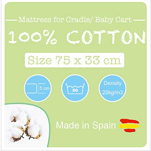 PEKITAS Colchón Ovalado Transpirable Capazo Moises 75x33x5 cm Fabricado En España