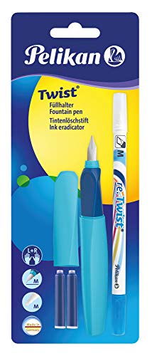 Pelikan Set Juego de Pluma Estilográfica Twist + 2 Cartuchos de Tinta TP + 1 Súper Borrador Pirata Incluido, Kit para Escuela Primaria, Escuela Secundaria - 926071