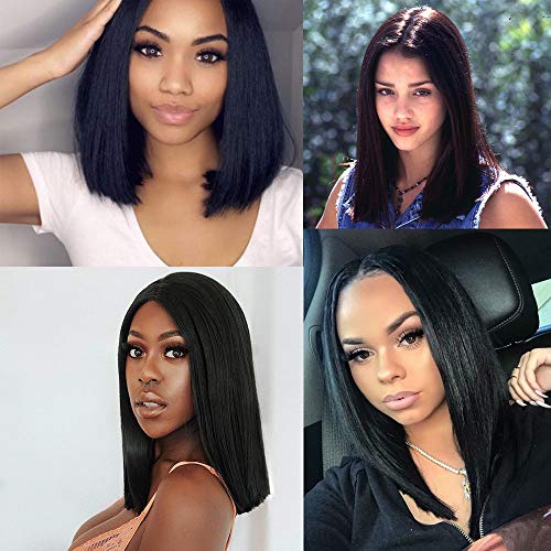 pelo lacio sintético negro corto Bob pelucas peluca de la parte media para mujeres niñas traje diario usar peluca 14 pulgadas