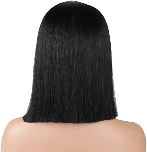 pelo lacio sintético negro corto Bob pelucas peluca de la parte media para mujeres niñas traje diario usar peluca 14 pulgadas