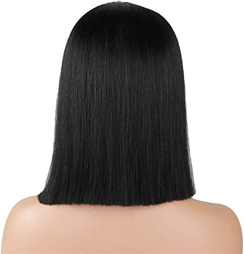 pelo lacio sintético negro corto Bob pelucas peluca de la parte media para mujeres niñas traje diario usar peluca 14 pulgadas