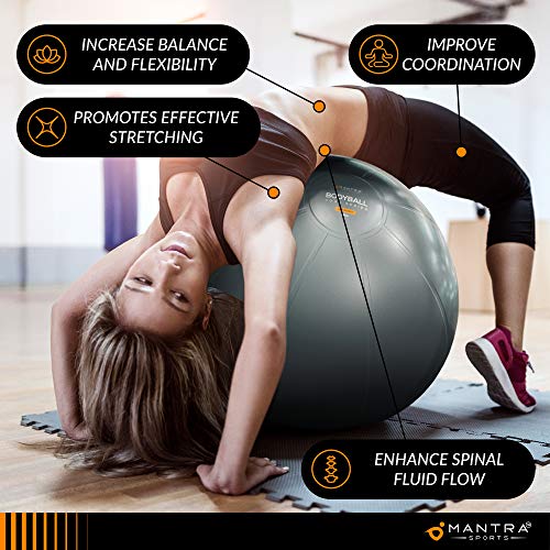 Pelota de Pilates | Balón de Ejercicio | Bola de Embarazada, Yoga, Fitness y Gimnasio - 55cm / 65cm / 75cm Fitball Silla Equilibrio – Extra Gruesa, Antideslizante & Anti Explosión – con Bomba y Guía