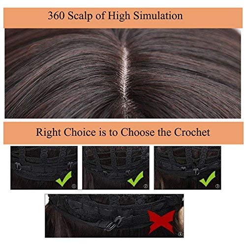 Peluca con Flequillo de Longitud Media Melena Pelucas Sintéticas Mujer Pelo Natural Cabello para el Uso Diario Fieta Cosplay y Disfraz (38cm,Castaño Caoba con Mechas)