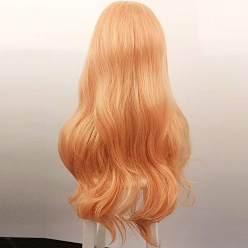 Peluca de Arimika Wig de 60 cm de largo, pelo sintético ondulado a capas, rosa, resistente al calor, con frente de encaje, para cuero cabelludo blanco o pálido