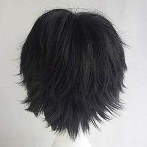 Peluca de cosplay de anime Pelucas cortas unisex de cabeza completa con flequillo Cabello liso y esponjoso con cola de cabello para subir el volumen para la fiesta de disfraces Disfraces (negro)