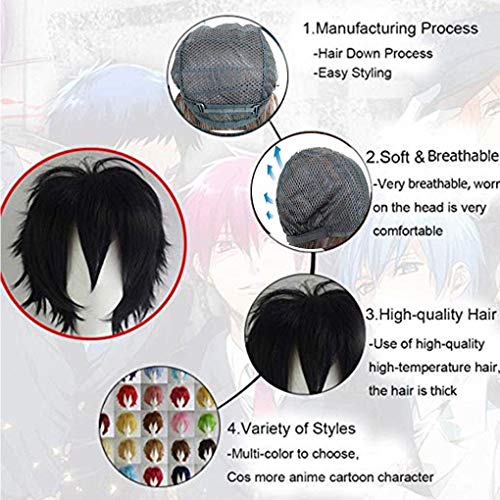 Peluca de cosplay de anime Pelucas cortas unisex de cabeza completa con flequillo Cabello liso y esponjoso con cola de cabello para subir el volumen para la fiesta de disfraces Disfraces (negro)