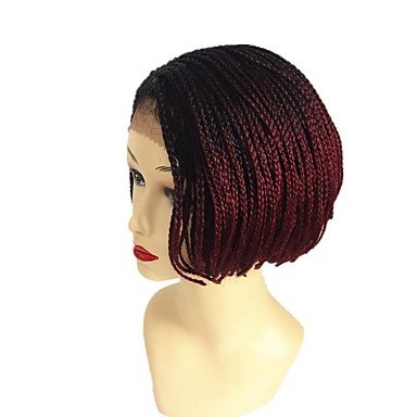 Peluca de encaje sintético frontal corta, mediana, negra/borgoña negra, parte media cosida en 100% pelo kanekalon trenzado peluca africana trenzado