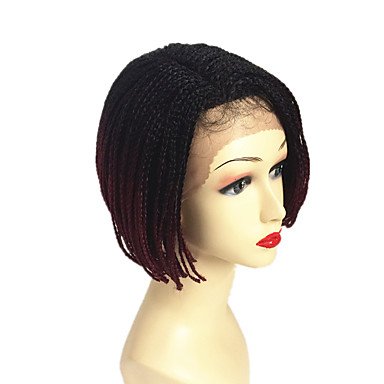 Peluca de encaje sintético frontal corta, mediana, negra/borgoña negra, parte media cosida en 100% pelo kanekalon trenzado peluca africana trenzado