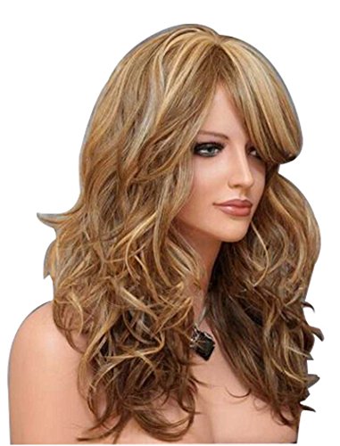 Peluca FALAMKA, larga y con ondas naturales, para mujer, 3 tonos de rubio y castaño