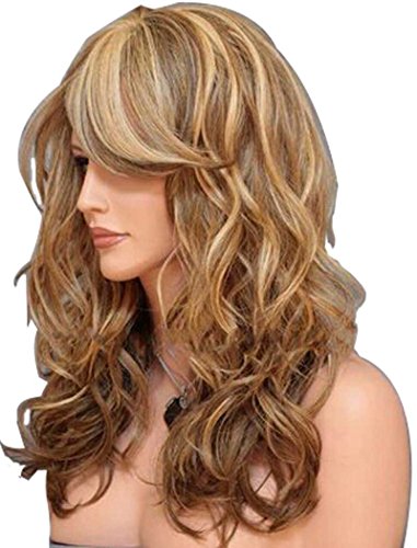 Peluca FALAMKA, larga y con ondas naturales, para mujer, 3 tonos de rubio y castaño