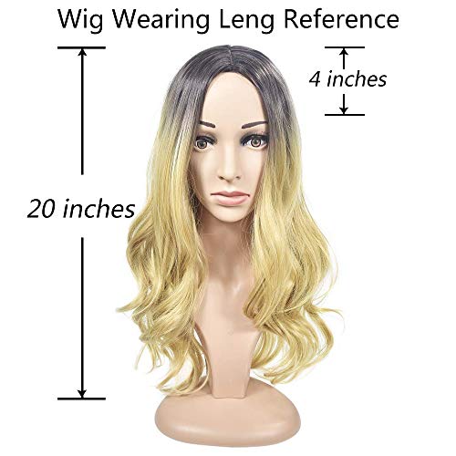 Peluca para mujer, color rubio miel con raíces oscuras, el mejor pelo sintético para un aspecto muy natural