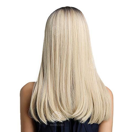 Pelucas de pelo sintético de 20 pulgadas con raíces negras y rubio, de la marca HAIRCUBE