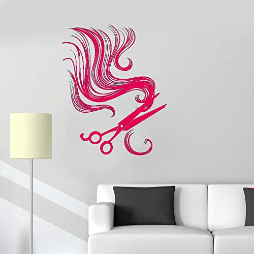 Peluquería Pegatina de pared Tijeras para el cabello Salón de belleza Decoración de pared Vinilo Diseño de arte Cartel Mural Adorno de moda moderno ~ 1 42 * 50 cm