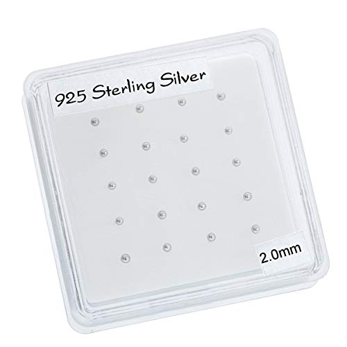 Pendiente para la nariz de plata de ley, 20 unidades, bola lisa, 2 mm.