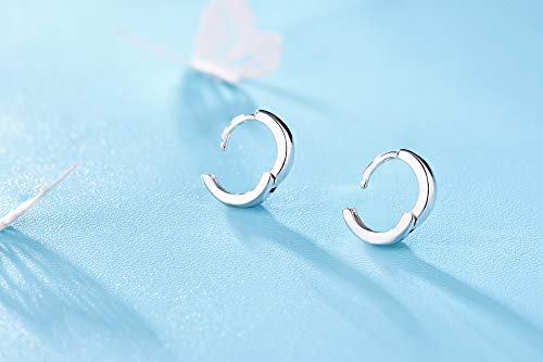 Pendientes de aro pequeños para orejas sensibles y cartílago, plata de ley 925, hipoalergénicos, para mujeres, niñas, 7 mm, 10 mm, 13 mm, 15 mm (10mm)