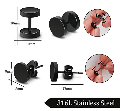 Pendientes de Aros de Acero Inoxidable 7 pares Negro para Hombres y Mujeres Zarcillos con piercing de redondo Moda Joyería Pendientes