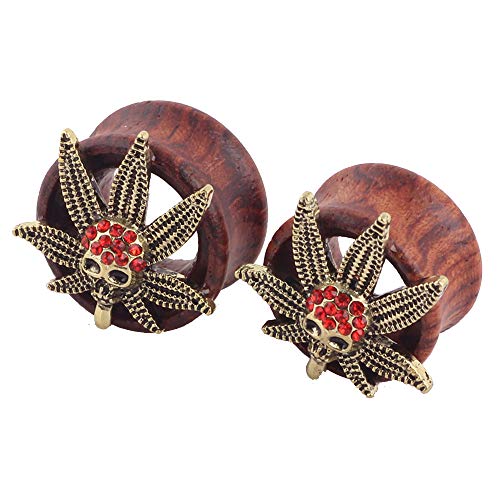 Pendientes de cartílago Helix Stud 1 par de tapones para los oídos de madera, estilo vintage, para dilatadores con diamantes de imitación rojos, unisex, 8 MM-20 mm